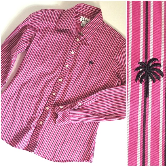 Lilly Pulitzer Pink Black Stripe Button Down Top - Picture 1 of 5